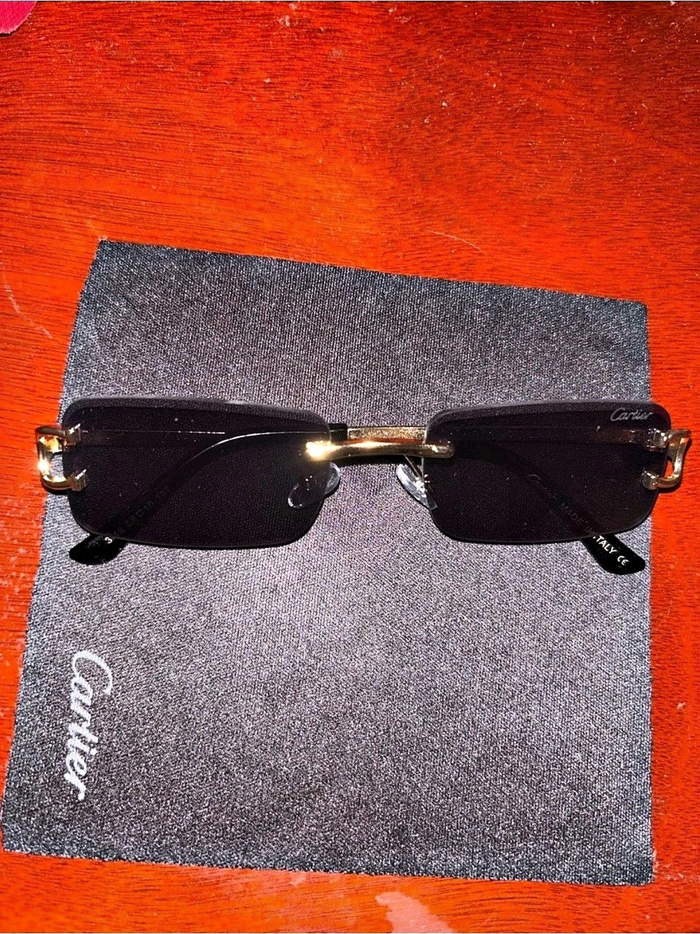 Rimless Cartier Black Sunglasses